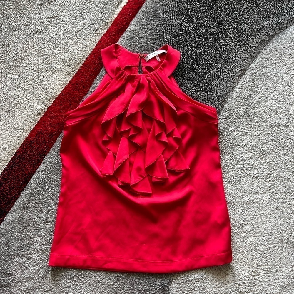 Trina Turk Red Ruffled Front Sleeveless Blouse